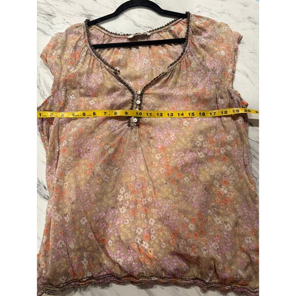 Old Navy Floral Boho Peasant Top Women’s L Tall Sheer Blouse Cap Sleeve - Picture 3 of 7